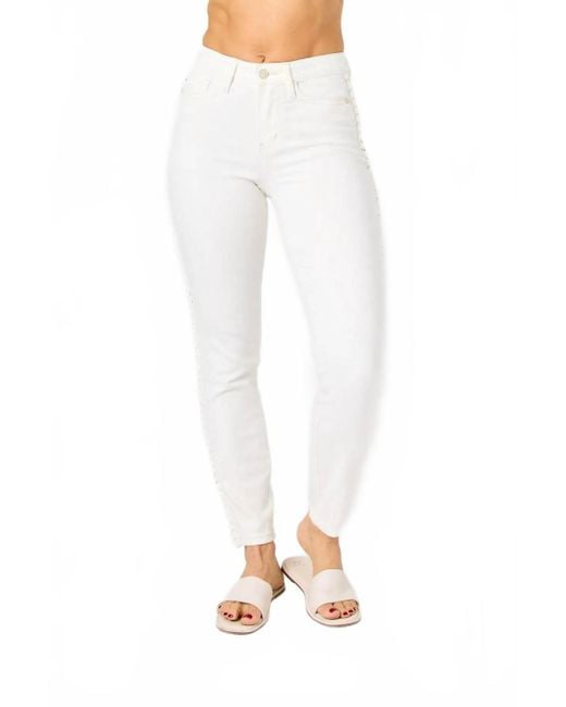 Judy Blue White Mide Rise Braided Detail Relaxed