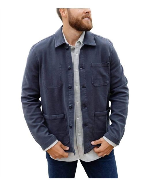 Faherty Brand Blue Stretch Terry Chore Jacket for men