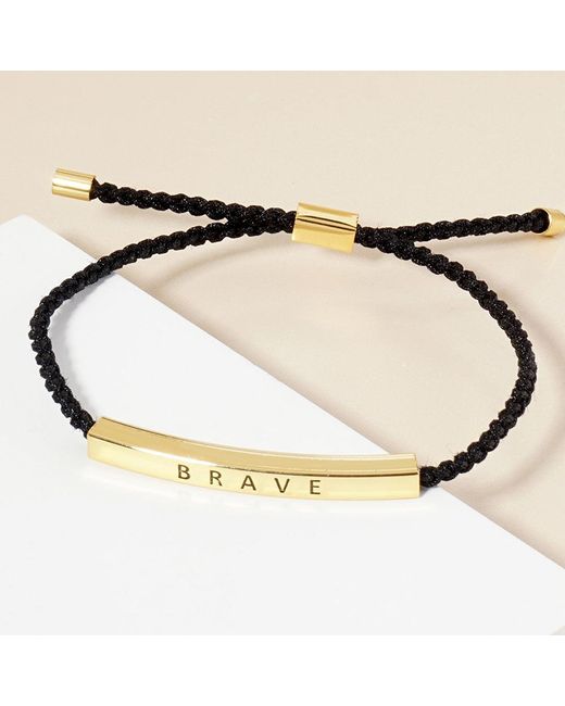 Fashnzfab Metallic Dipped Brave Message Bar Pointed Rope Adjustable Cinch Pull Tie Bracelet