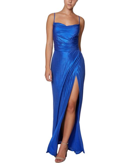 Laundry by Shelli Segal Blue Shimmer Cowl Neck Evening Dress