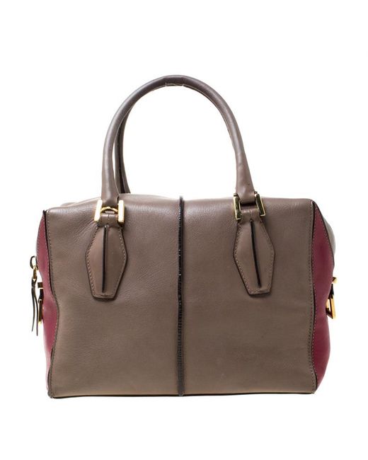 Tod's Brown Taupe/burgundy Leather D-styling Medium Tote