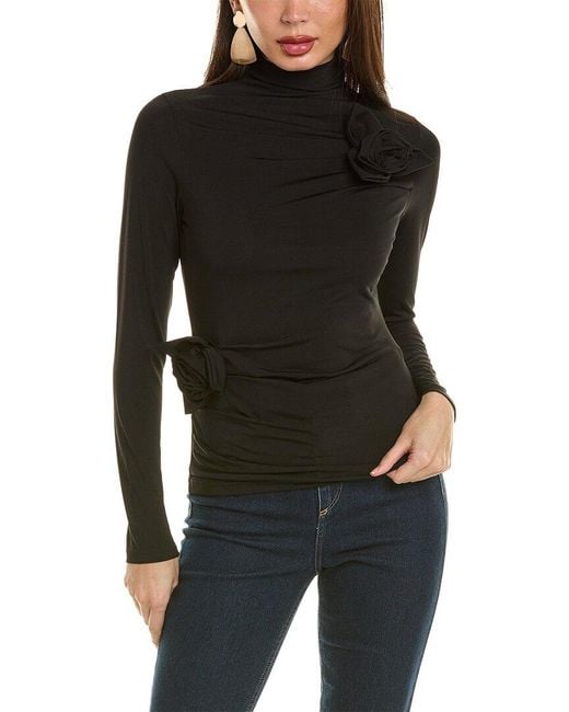 Gracia Black Turtleneck Applique Top