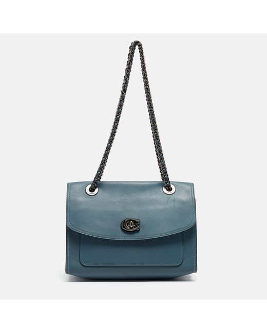 COACH Blue Leather Small Parker Chain Flap Shoulder Bag