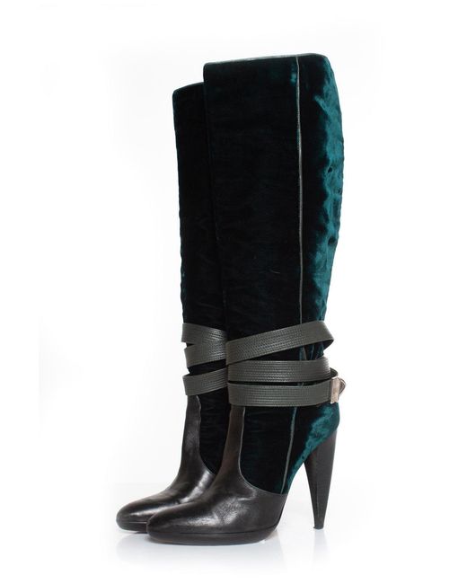 Versace Black Velvet Strap Boots