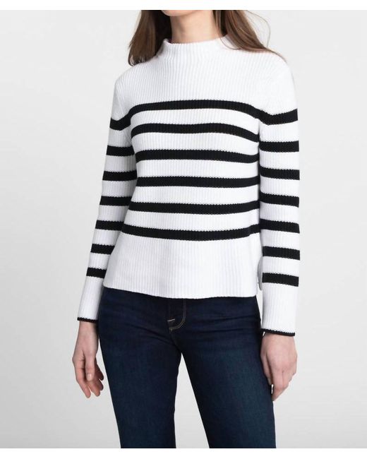 Kinross Cashmere White Striped Rib Funnel Sweater
