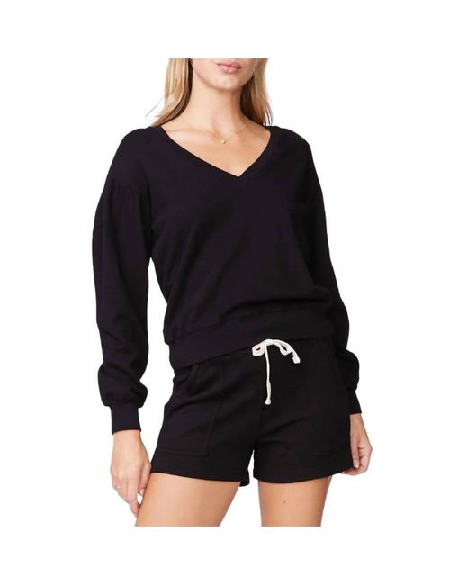 Monrow Black Shirred Sweatshirt