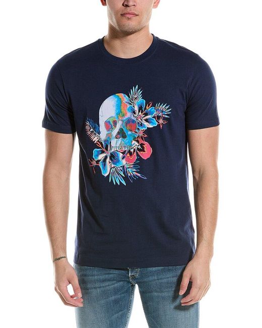 Robert Graham Blue Tropical Skull T-shirt for men