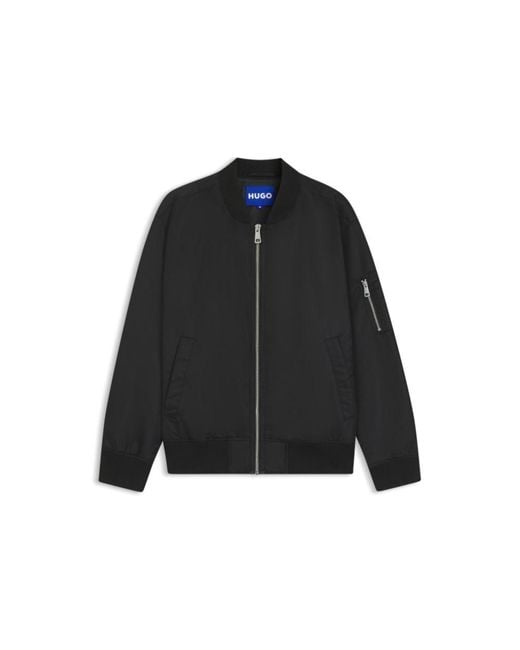 HUGO Black Relaxed-Fit Water-Repellent Jacket With Sleeve Pocket for men