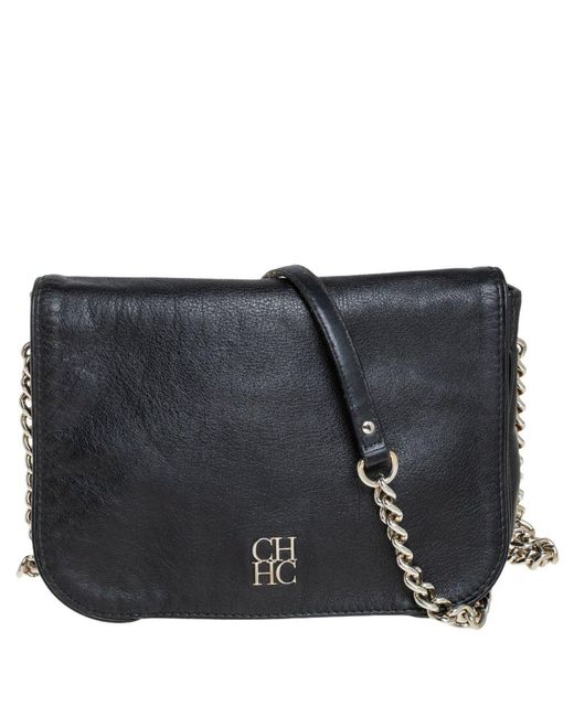 Carolina Herrera Black Leather New Baltazar Flap Shoulder Bag