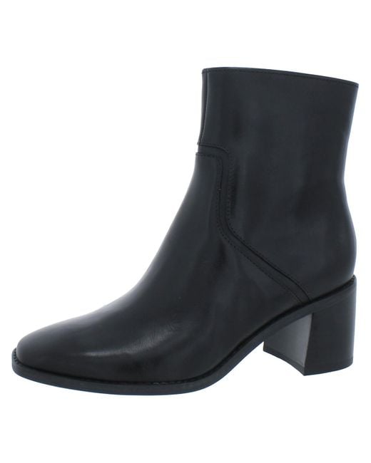 27 EDIT Black Erica Leather Stacked Heel Ankle Boots