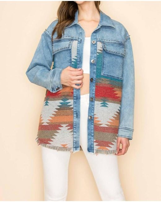 WAY?® Blue Oversized Aztec Jacket With Studs
