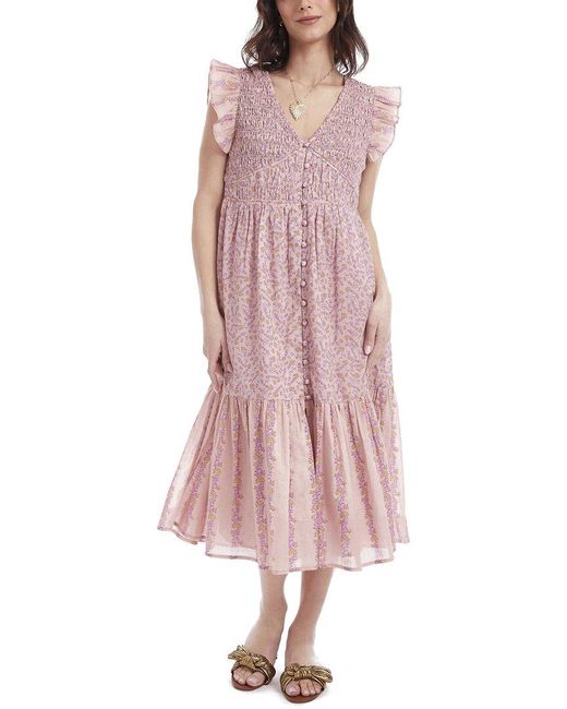 strapless open back dress Women Plus Size Light Pink & White Floral Printed Sweetheart Neck Front  Tie-Up Flounce Hem A-Line Midi Dress main image 1