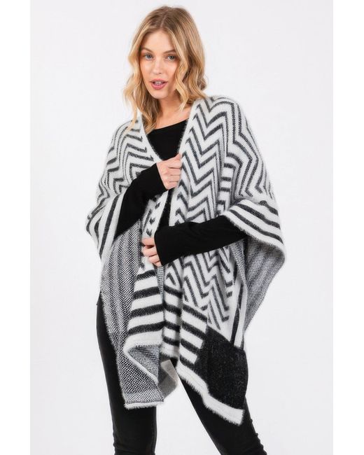 TRUEDAMES Multicolor Fuzzy Chevron Pattern Ruana