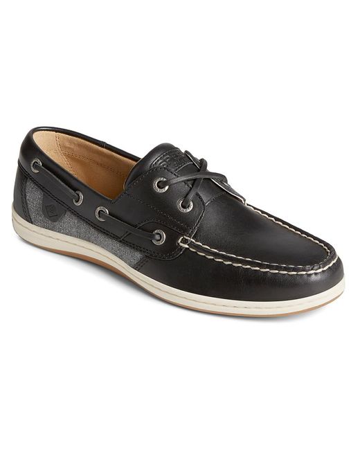 Sperry Top-Sider Black Koifish Subtle Stripe Leather Lace-up Boat Shoes