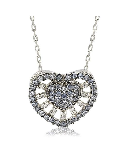 Suzy Levian Blue Sterling Silver Sapphire & Diamond Abstract Heart Necklace