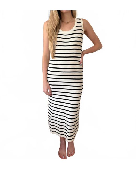 FRNCH Black Nacera Knit Striped Tank Midi Dress