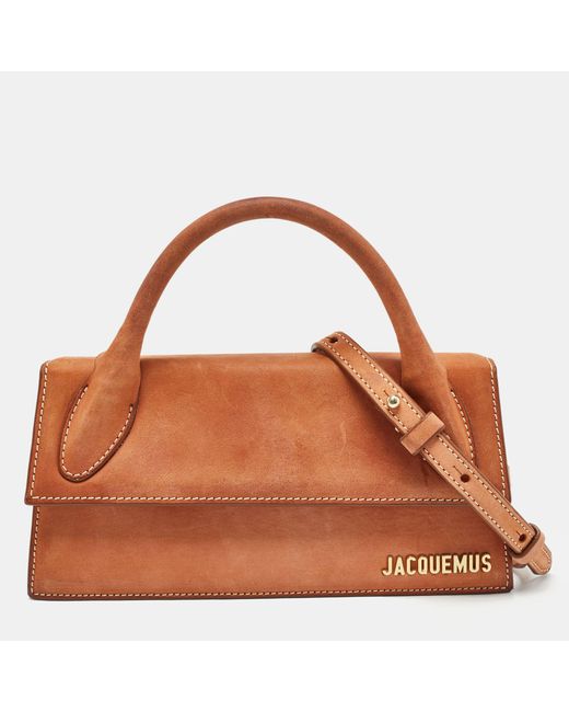 Jacquemus Brown Nubuck Leather Long Le Chiquito Top Handle Bag