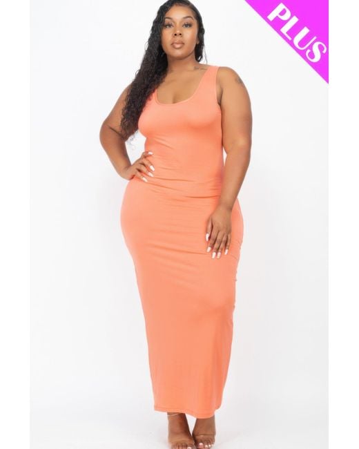 TRUEDAMES Orange Fashnzfab Plus Size Solid Basic Maxi Dress