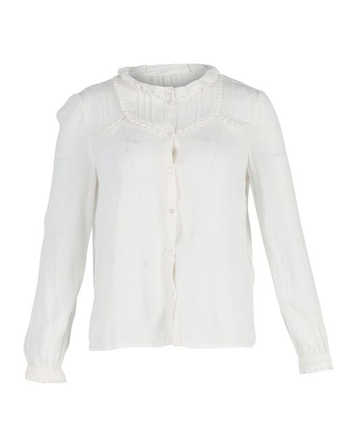 Maje White Ruffled Cotton Button-Front Blouse
