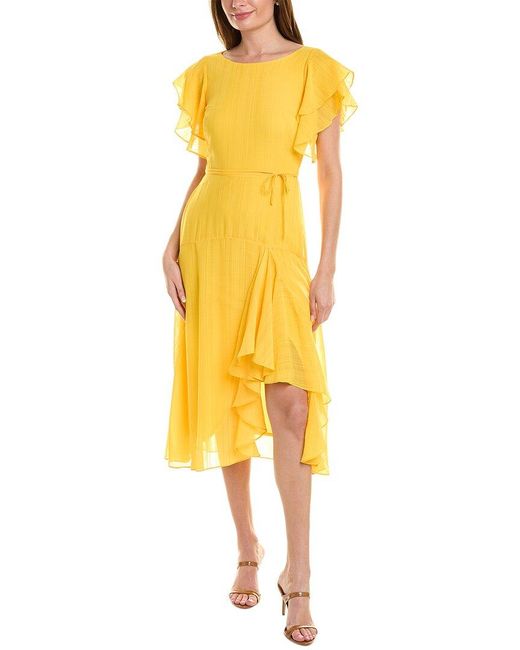Maison Tara Yellow Grid Check Maxi Dress