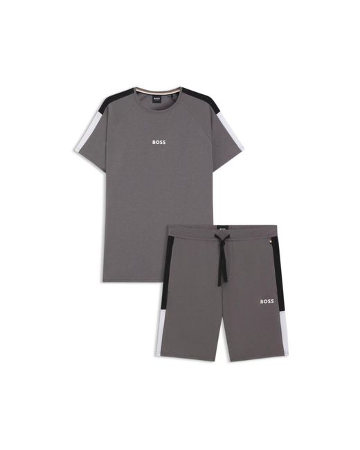 Boss Gray Contrast-Insert Pyjamas for men