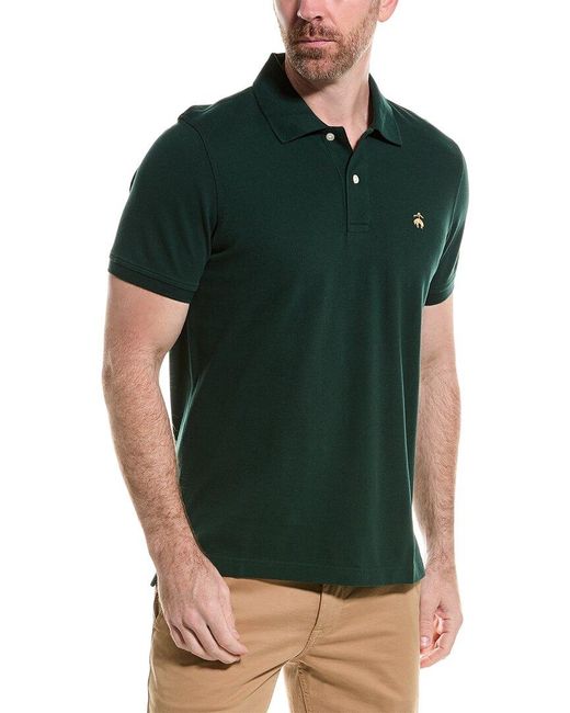 Brooks Brothers Green Regular Fit Cotton Pique Stretch Logo Short Sleeve Polo Shirt for men