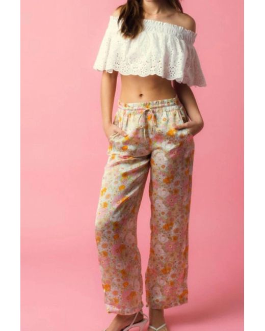 Olivaceous Pink Floral Silky Pants
