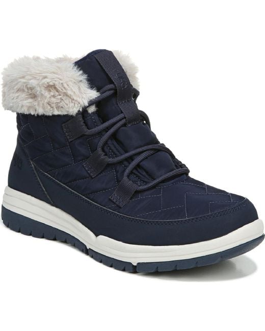 Ryka Blue Suzy Quilted Ankle Shearling Boots