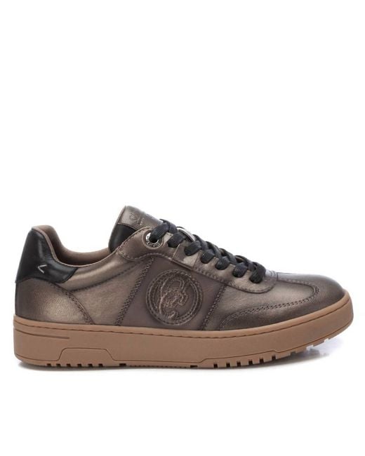 Xti Brown Leather Trainer Sneakers