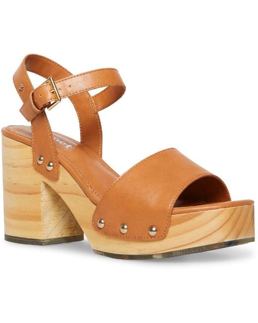 Steve Madden Brown Rubyy Faux Leather Ankle Strap Platform Sandals