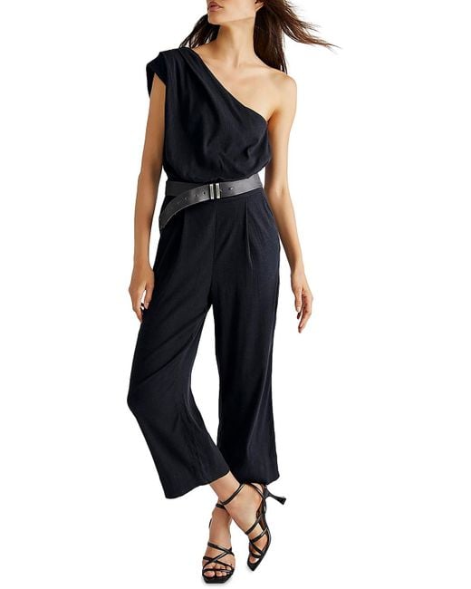Free People Blue One Shoulder Slouchy Jumpsuit