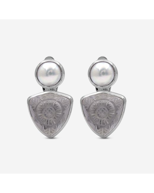 Stephen Dweck Metallic Sterling Pearl Hand Carved Natural Quartz And Mother Of Pearl Clip Earrings Sde-32012