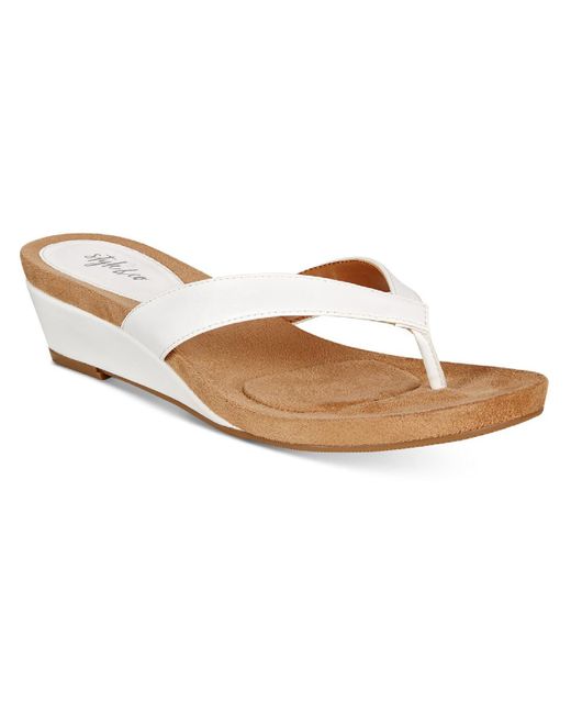 Style & Co. White Haloe2p Faux Leather Slip On Thong Sandals