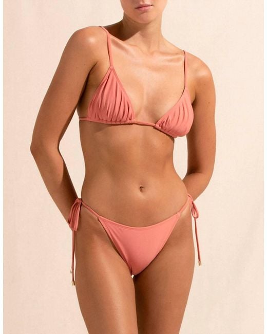 Peony Orange Ruched String Triangle Bikini Top