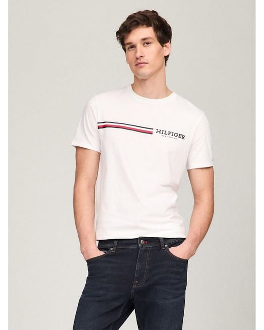 Tommy Hilfiger White Signature Hilfiger Stripe Graphic T-shirt for men