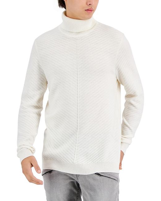 INC White Axel Ribbed Knit Long Sleeves Turtleneck Sweater for men