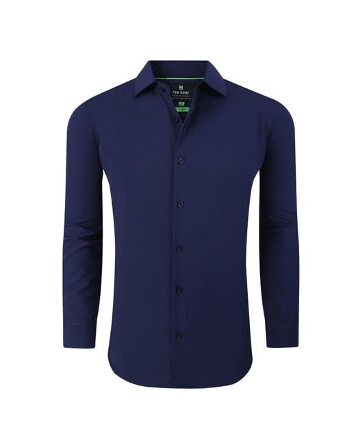 Tom Baine Blue Performance Stretch Solid Button Down for men