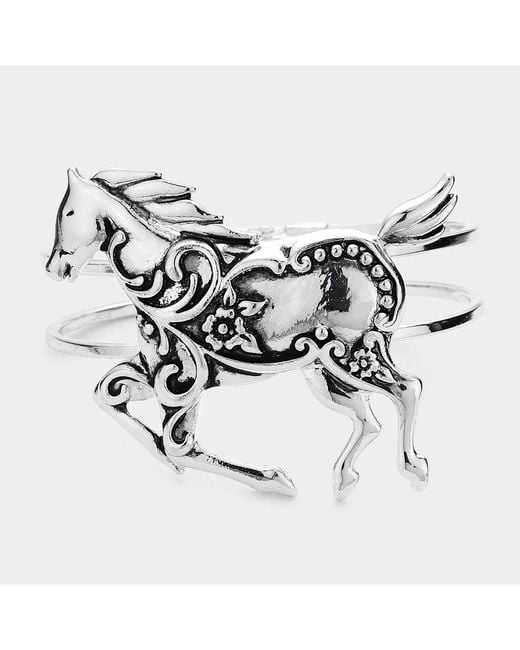 Fashnzfab Metallic Hinged Metal Running Horse Hinged Bracelet Antique