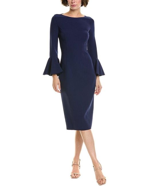 Michael Kors Blue Crepe Wool-Blend Sheath Dress