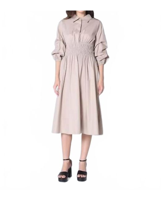 Gracia Women's Pink Ruched Puff Sleeve A Line Midi Dress -  www.rajagirimanappuram.com