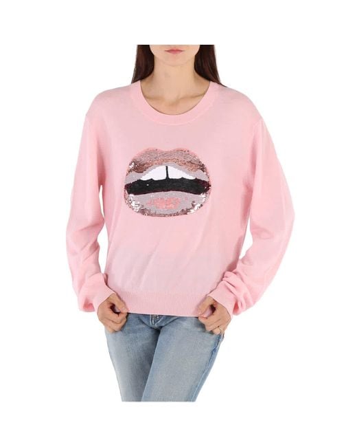Markus Lupfer Pink Sequin Lips Sweater