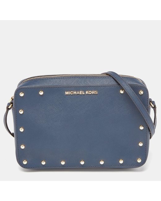 Michael Kors Blue Leather Sandrine Stud Crossbody Bag
