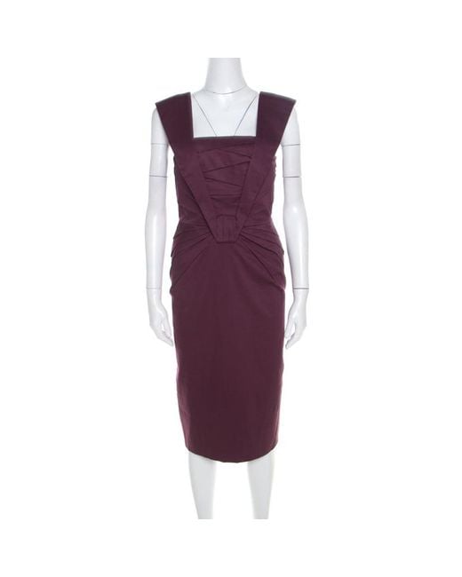 ESCADA Cotton Stretch Pleated Bodice Detail Sleeveless Pencil Dress in ...