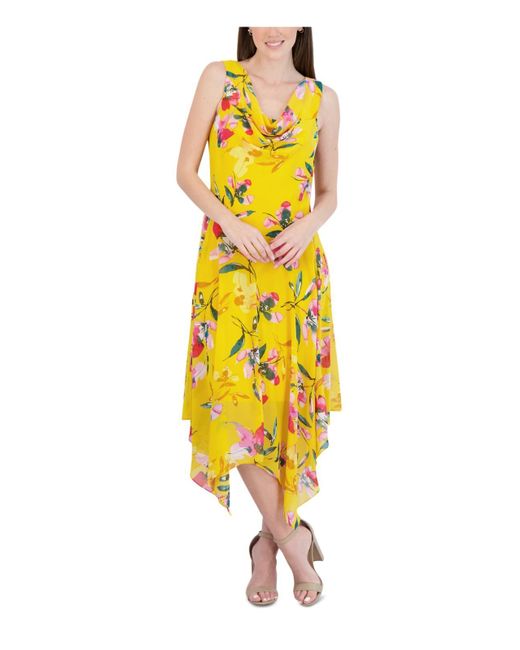 Signature By Robbie Bee Yellow Petites Wedding Floral Fit & Flare Dress