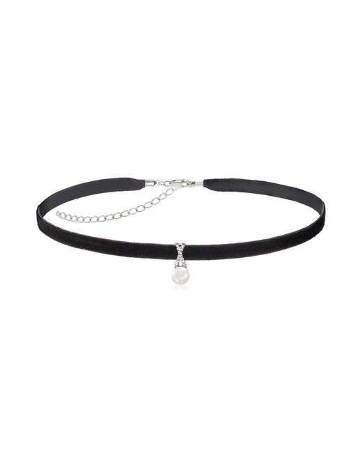 Ross-Simons Multicolor 7-7.5mm Cultured Pearl And Black Velvet Choker Necklace With Diamond Accents