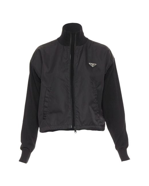 Prada Black Re-Nylon Virgin Wool Triangle Logo Zip Jacket