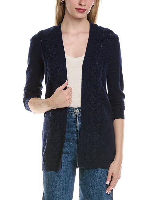 Sofiacashmere Blue Braided Cable Wool & Cashmere-Blend Cardigan