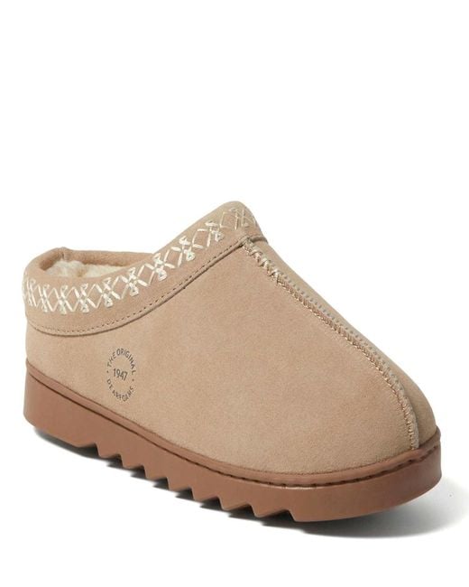 Dearfoams Brown Doreen Genuine Suede Clog Slipper With Embroidery