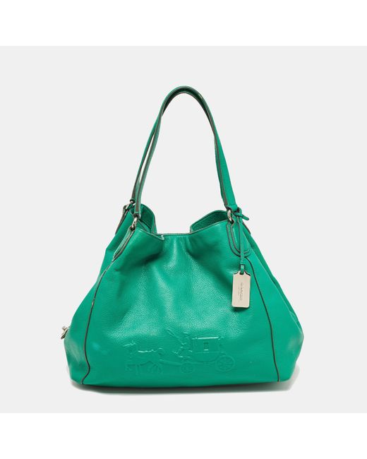 COACH Green Leather Embossed Carriage Edie Shoulder Bag