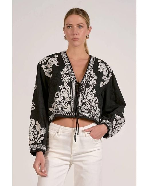 Elan Black Tie Front Boho Jacket